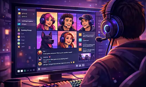 Discord server setup screen showing gaming channels and roles