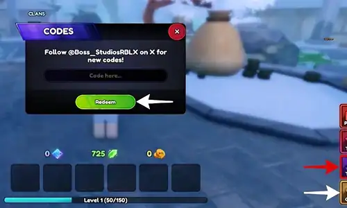 Anime Last Stand codes redemption panel showing the code input box