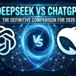 Comparison table showing DeepSeek vs ChatGPT features, pricing, and benchmark scores side by side