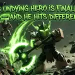 Epic bossgamerz hero wielding glowing green axe in a dynamic battle scene.
